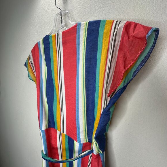 Modcloth Liza Luxe Multi-Color Stripe VNeck Sleeveless Tie Wrap Midi Dress XS - Picture 5 of 14